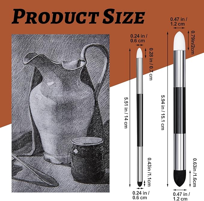 Kosiz 24 Pcs Blending Sponge Pen Double Headed Rub and Buff Washable Sketch Rubbing Sponge Brush Wipe Reusable Blending Stump Drawing Art Blenders for Artist Highlight Shadow Detail Tool (White,Black)