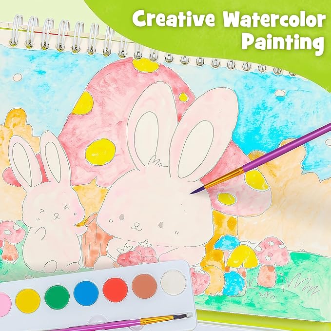 JCREN Paint with Water Books for Kids, Watercolor Coloring Book Mess Free Watercolor Painting Set, Arts and Crafts Water Color Paint Kit Birthday Gifts for Kids Toddlers 3-5 Boys Girls(Animal)