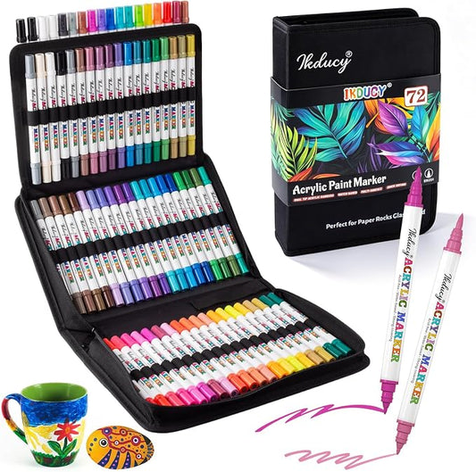 72 Colors Dual Tip Acrylic Markers Set with Fine Tip and Brush Tip