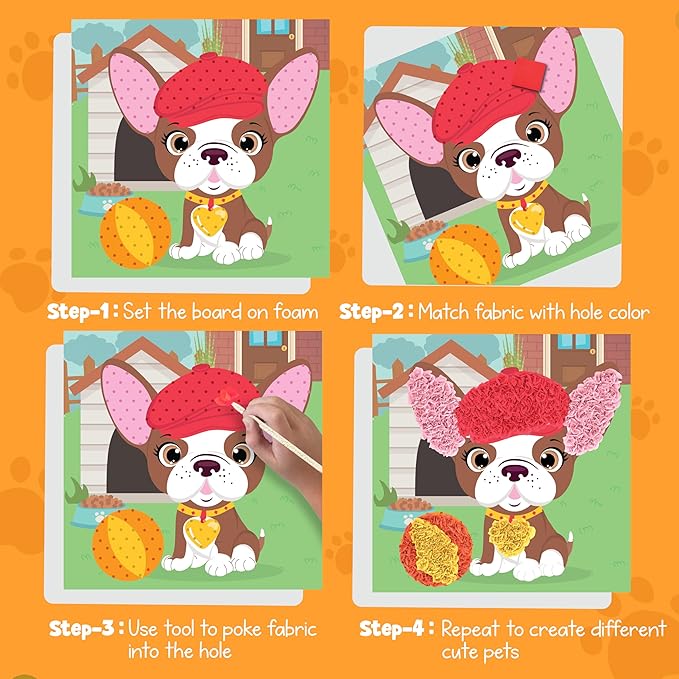 jackinthebox Poke Poke Art – Pets Theme, Mess-Free Fabric Art and Craft, Flower Pressing Kits, Gift for Kids, Gifts for Girls and Boys Ages 4 5 6 7 8