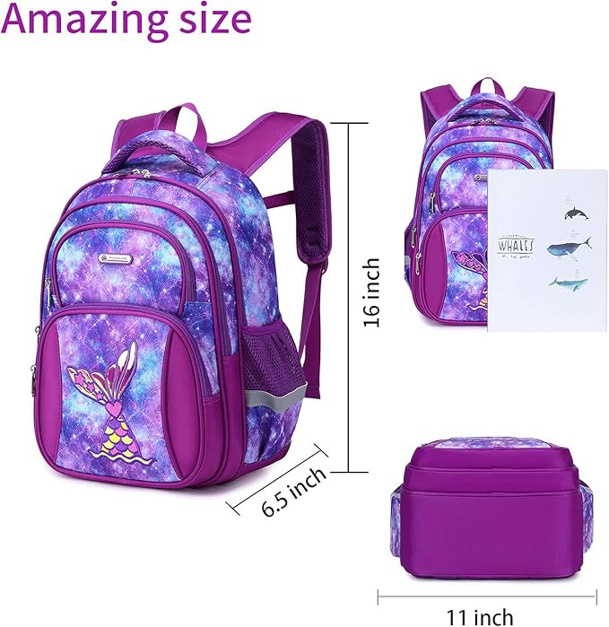 Cusangel Kids Backpack for Girls Preschool Elementary Kindergarten Mermaid School Bag 15.6″ Multifunctional Cute Large Capacity