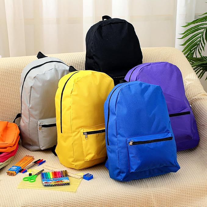 Silkfly Multicolor 24 Pack 17'' Backpacks Bulk with 24 Stationery Supply Sets, Bookbags and Writing Accessories Kit for Donation