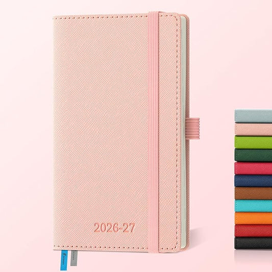 Weekly Monthly 2026-2027 Planner (July 26-Dec 27),6.5"x3.75",18 Months Agenda Plan with Month Tabs & Pocket,Expenses/Note Pages, Academic Calendar with Vegan Leather Cover,Pink