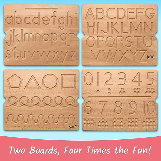 Hulats Learn to Write - Number & Letter Tracing Boards for Kids Ages 3-5 - Wooden Alphabet Learning Montessori 3 Year Old Toddler Writing Tools Beginners - Homeschool Preschool Classroom Must Haves