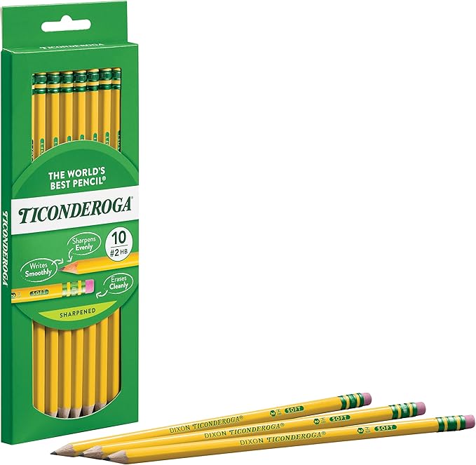 Ticonderoga Wood-Cased Pencils, Pre-Sharpened, 2 HB Soft, Yellow, 10 Count