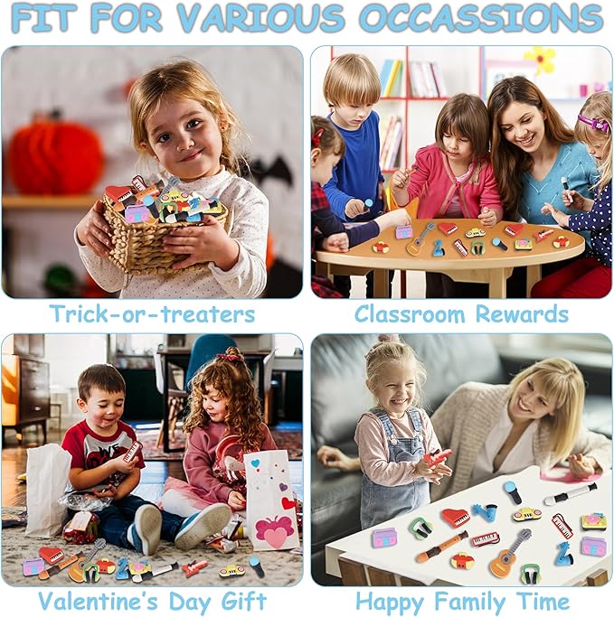 Cllayees 24 Pcs Erasers for Kids, Mini Pencil Eraser Bulk Classroom Prizes, Fun Puzzle Erasers for Preschool Elementary Student, Back to School Supplies (Musical Instrument)