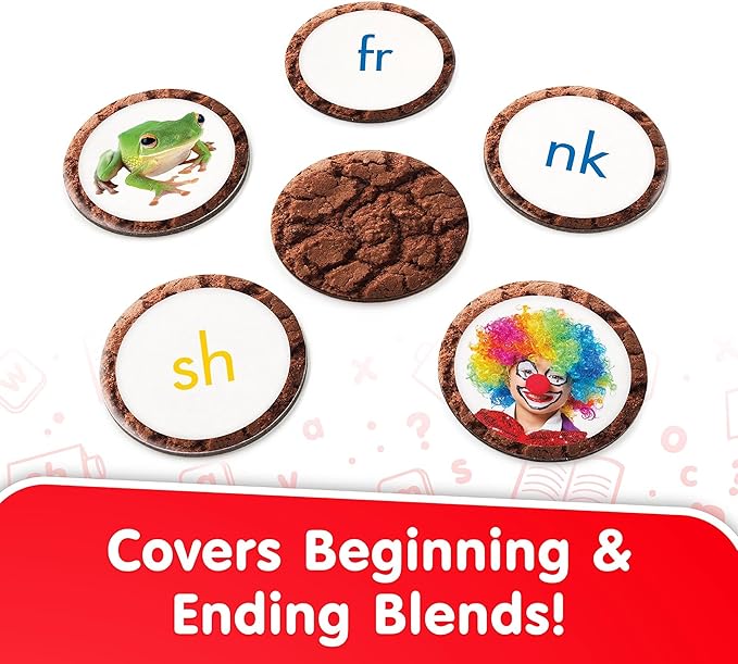 Junior Learning: Blend Snacks - Hands-On Phonics & Letter Blends Practice, Recognition Game, Picture Clues, Cookie Theme Double-Sided Cards, Kids 5+