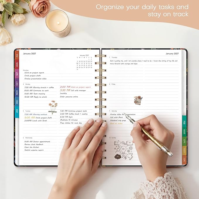 Planner 2026-2027 Monthly and Weekly Academic Planner July 2026 - June 2027, Hardcover Calendar 2026-2027 Agenda Daily Planner for Student Teacher School Office Supplies, 6" x 8.3", Vintage Floral