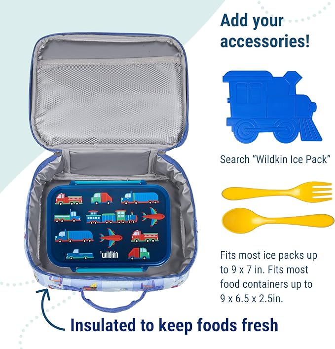 Wildkin Kids Insulated Lunch Box, Keeps Food Hot or Cold, BPA-Free with Mesh Pockets & Easy-Clean Lining – Ideal for School, Travel & Daycare – On the Go