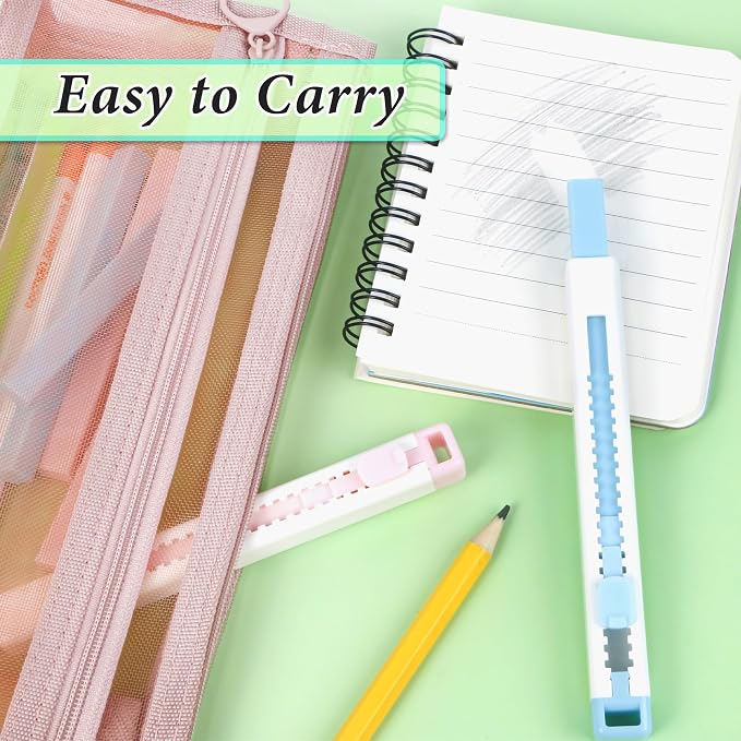 Smilo Retractable Eraser Pen with Refills, 10 Pack, Blue & Pink Colors