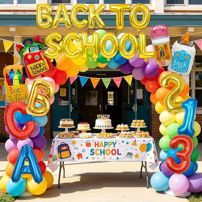 Back to School Balloons, Back to School Decorations Letter Balloons Banner | Back to School Balloon with ABC 123 Pencil Backpack Crayon School Theme Decor for Classroom,Kindergarten,First Day of School