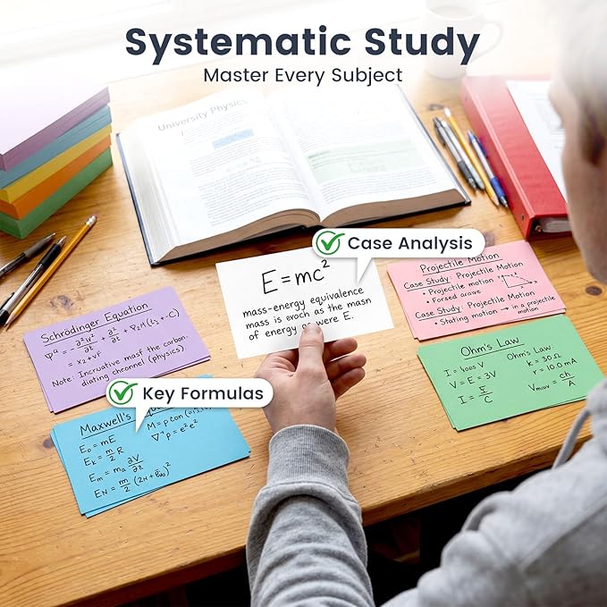 300PCS Colored Index Cards, 3x5 Inch Flash Cards Study Heavy Notecards for Studying School Office Learning Memo Scratch Pad, 8 Colors Notecards