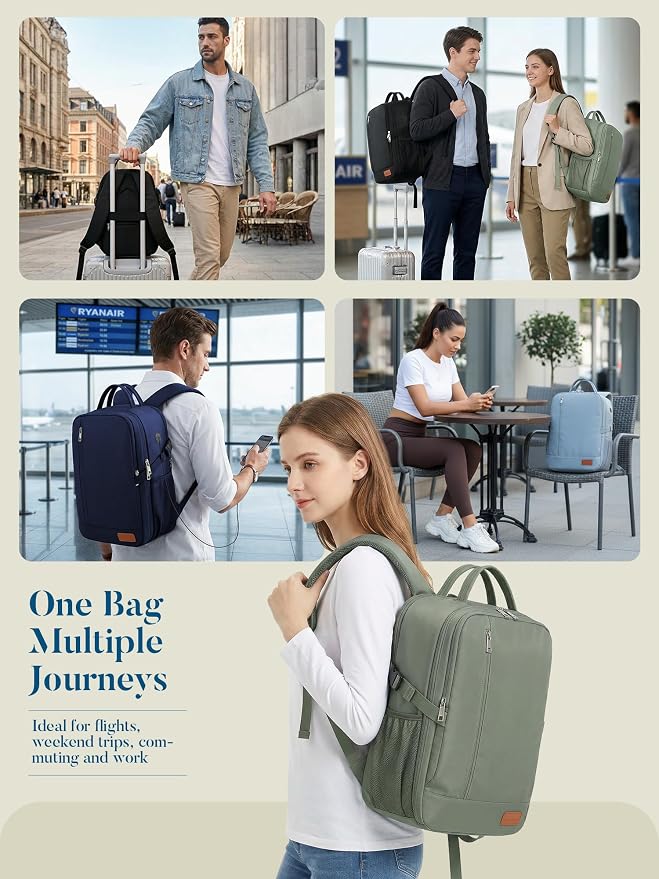 Lossga Travel Backpack, 18x14x8 Spirit Airlines Personal Item Travel Bag, Carry On Backpack Flight Aproved, Weekender Bags for Women and Men, 30L Water Resistant Lightweight Travel Backpacks