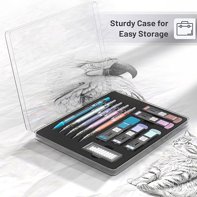 Mr. Pen- Pastel Mechanical Pencil Set, 5 Mechanical Pencils (0.3, 0.5, 0.7, 0.9, 2.0mm), 5 HB Lead Refills & 10 Eraser Refills, Precision Drawing Pencils for Sketching, Writing & Technical Artwork