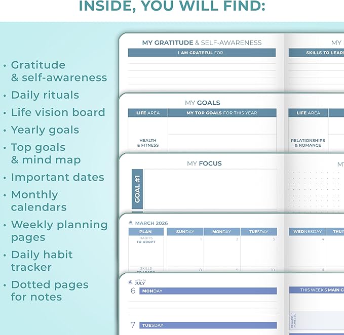Clever Fox Planner 2nd Edition Dated Jan 2026-Jan 2027 – Colorful Weekly & Monthly Goal Setting Planner, Habit Trackers, Time Management and Productivity Organizer, Gratitude Journal, A5 (Aquamarine)