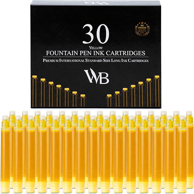 Wordsworth & Black Fountain Pen Ink Refills - Set of 30 Gold Ink Cartridges - International Standard Size - Length APPR 2.3" - Base Diameter APPR 0.24 Inch - Disposable and Generic