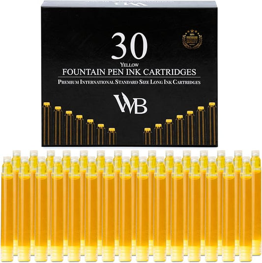 Wordsworth & Black Fountain Pen Ink Refills - Set of 30 Gold Ink Cartridges - International Standard Size - Length APPR 2.3" - Base Diameter APPR 0.24 Inch - Disposable and Generic