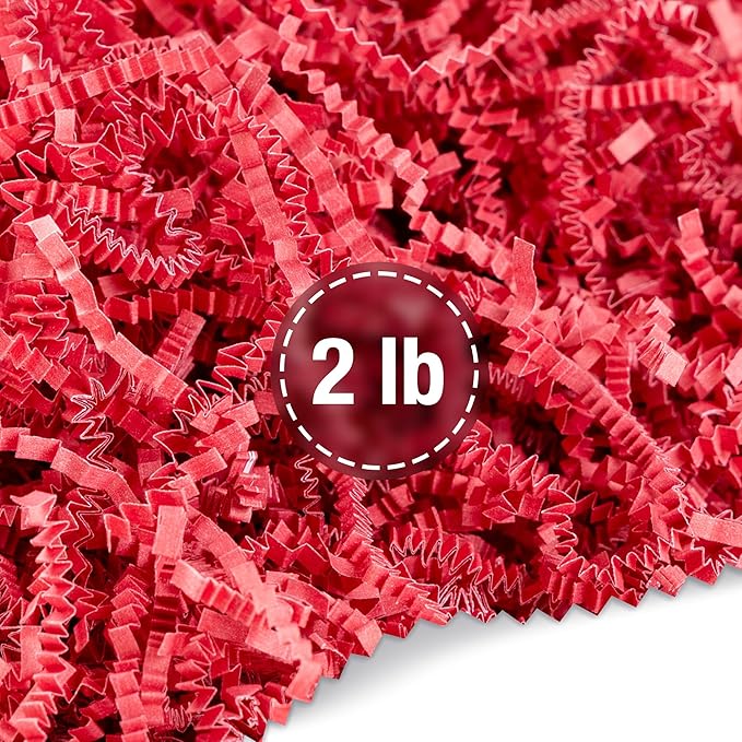 FRILLZ by DECOfill™ Crinkle Cut Paper Shred Filler for Baskets, Gifts, Packing and Protecting your Mother's Day, Christmas, Holiday Valentine's, and other events (2 pound, Red)