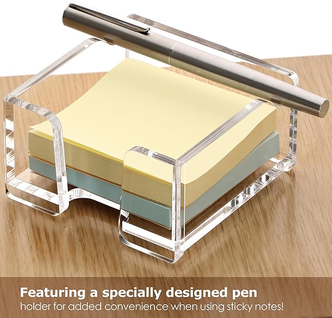 SANRUI Acrylic Sticky Note Holder , for Post-it Note Pad Dispenser Desktop Accessories Organization, Self Memo Pad for School Office Desk Supplies ( 3''x3'' Clear)