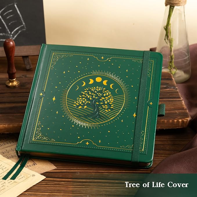 TIEFOSSI Tree of Life Journal, Square Dotted Journal for Women Men, Dot Aesthetic Notebook with 160 Numbered Pages, Hardcover Vegan Leather Journals with Bookmark, 160 GSM Thick Paper, 8 x 8 IN