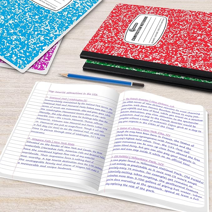 Rosmonde 5 Pack Composition Notebook Wide Ruled, 200 Pages (100 Sheets), 9-3/4x7-1/2, Notebooks for Work, Back to School Supplies, Hard Cover Composition Books, Notebooks for Women, Colors May Repeat