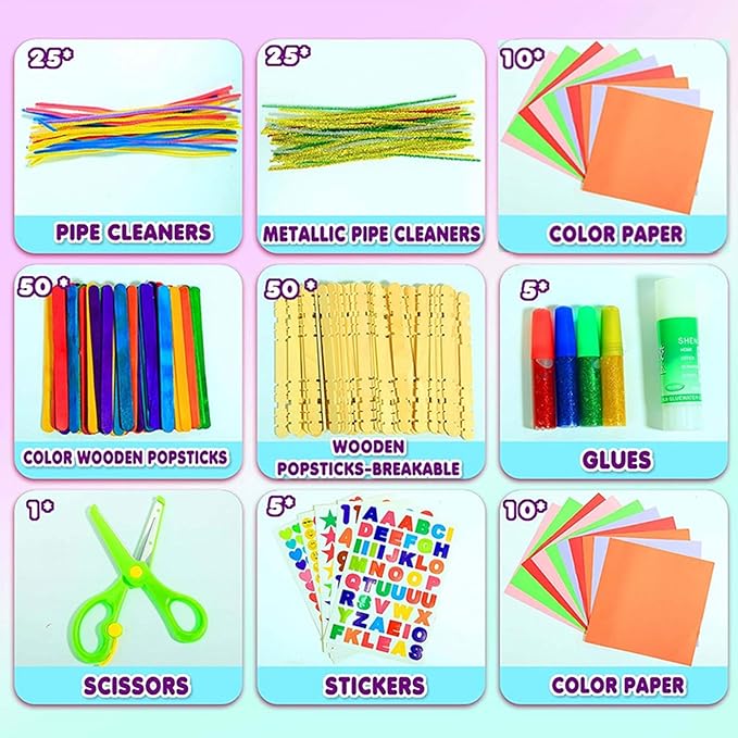 YITOHOP Arts Craft Supplies for Kids, 1000+ PCS Toddler DIY Craft Art Supply Set Include Pipe Cleaners, Pom Poms, Storage Box, 2026 Christmas Holiday Gift for 4-12 Years Old Boys and Girls