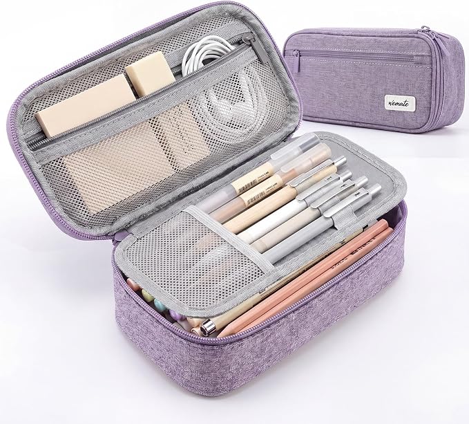 WEMATE Pencil Case, Large Capacity Pencil Pouch, Big Storage Organizer | for Stationery, Zipper Pen Bag, Travel Pen Box, Office Organizer Makeup Bag, for Men Women Purple