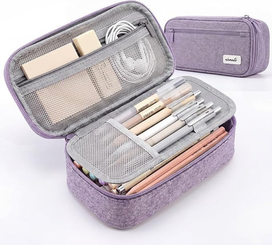 WEMATE Pencil Case, Large Capacity Pencil Pouch, Big Storage Organizer | for Stationery, Zipper Pen Bag, Travel Pen Box, Office Organizer Makeup Bag, for Men Women Purple