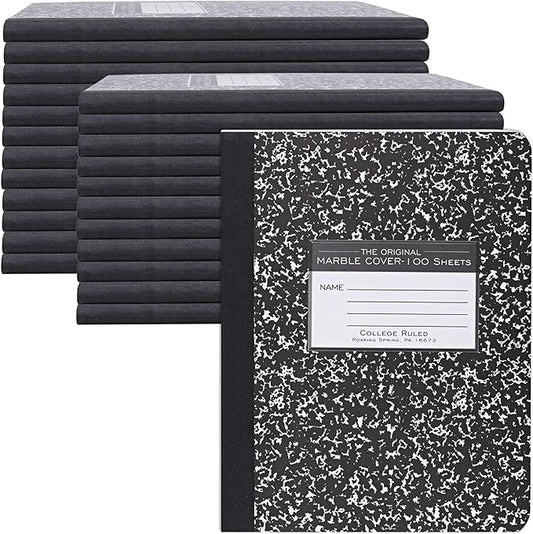 ROARING SPRING Hard Cover Composition Notebook, 24 Pack, Black Marble Comp Book, 9.75″ x 7.5″, College-Ruled with Margin, 100 Sheets (200 Pages), Made in USA