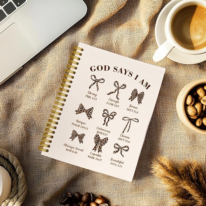 THDSE Bible Journal for Women, Christian Prayer Journal Leopard Notebook Gifts for Teen Girls Kids, Bible Study Supplies, Coquette Vintage Bows Cute Church Faith Journaling Hardcover Spiral Notebook 5.5 X 8.3