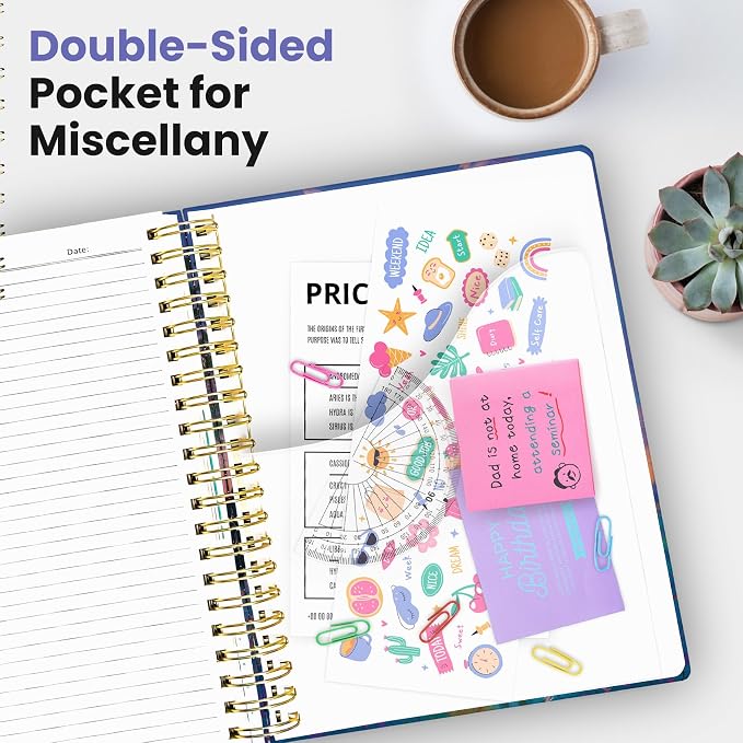 Taja Cute Large Spiral Lined Notebook for Work with 5 Removable Dividers