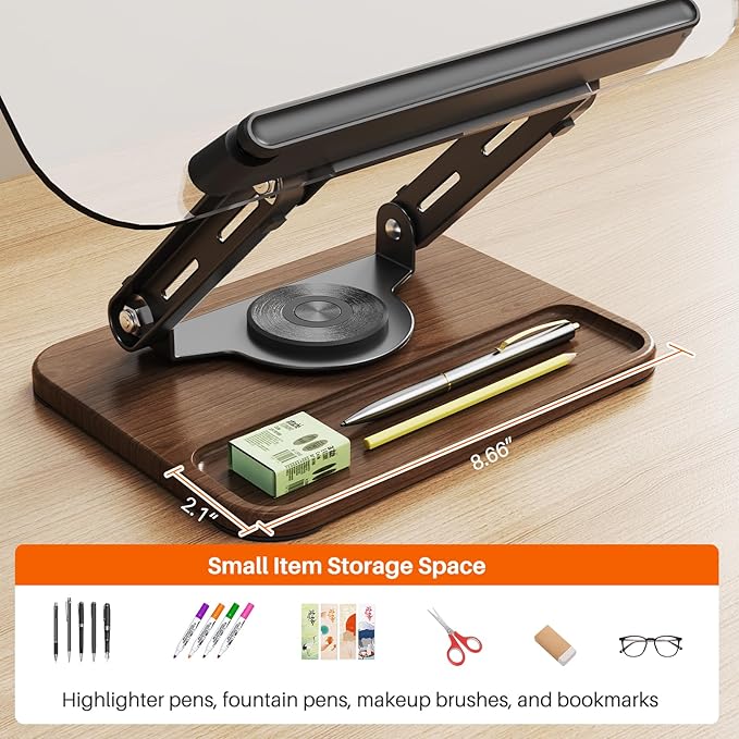 BYMECOST Acrylic Book Stand for Reading, 360°Rotating Book Holder with Pen Slot, Adjustable Height and Angle, Elastic Clips for Cookbook Stand, Foldable Desktop Riser for Laptop,Tablet,Recipe,Magazine