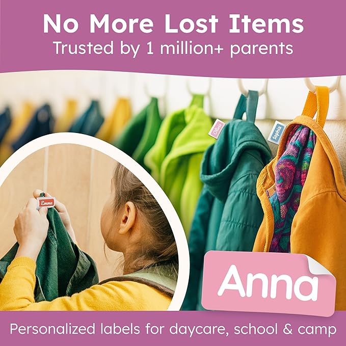 Personalized Name Labels for Kids (210 Labels) - Durable & Waterproof Custom Name Stickers for Clothing Tags, School Supplies, Camp & Daycare - Solid Colors (1.2”x0.5”)
