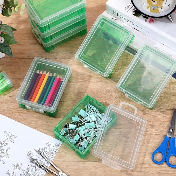 Suzile 25 Pcs Plastic Crayon Boxes with Snap Lids Crayon Storage Organizer Stackable Container Bulk Pencil Case for Pen Crafts Classroom Supplies (Dark Green)