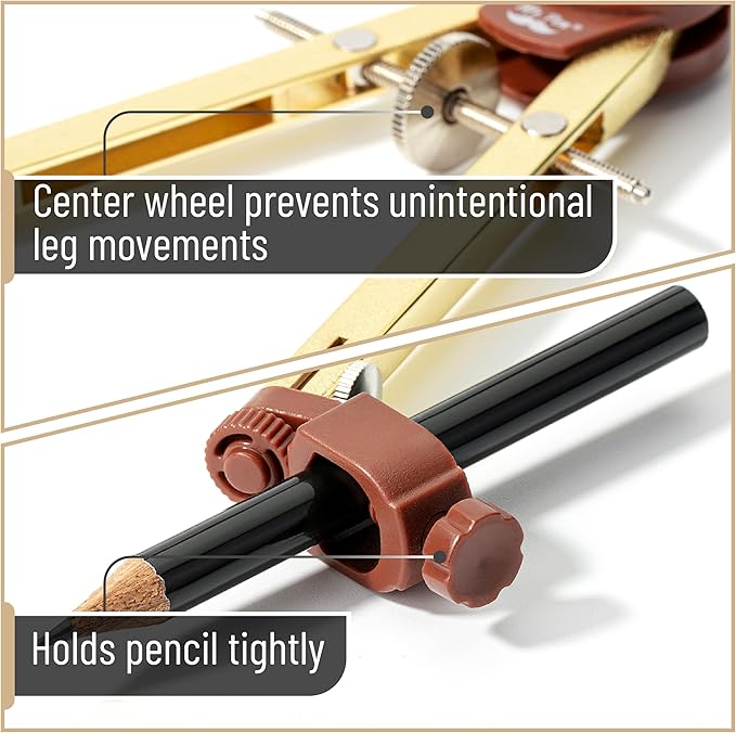 Mr. Pen- Metal Geometry Compass, Center-Wheel Design, Precision Drafting Compass with Pencil for School & Technical Drawing, Draws Circles up to 11 Inches Diameter