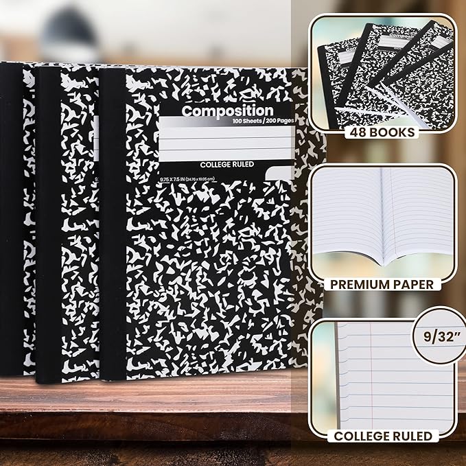 Bulk Composition Notebooks, College Ruled Paper Writing Journals, Marble Cover College Ruled Composition Books, 100 Sheets, School Notebooks, School Supply Notebooks, Student Journal Notebooks Bulk,