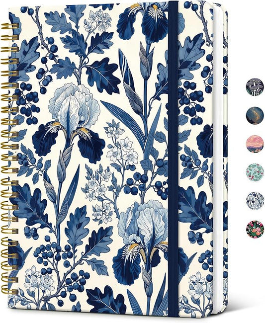Taja Lined Spiral Journal Notebook for Women, Pretty College Ruled Notebook for Work & Note Taking, A5 Hardcover Journal for Writing, Cute Aesthetic 140 Pages, Blue Heirloom