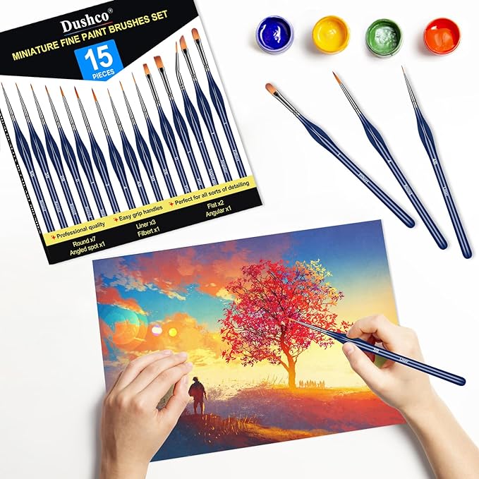 Detail Paint Brushes Set - 15pcs Miniature Paint Brushes, Art Painting for Acrylic Watercolor Gouache Oil & Face Painting, Models, Craft, Figurine and Paint by Number Kit for Adults (Deep Blue)