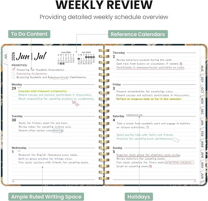 Planner 2026-2027, Monthly and Weekly Academic Planner July 2026 - June 2027, Hardcover Student Teacher Planning Agenda Calendar Book with Tabs, Perfect for Office School Supplies, A5 (6.3" x 8.5") - Citrus Bloom