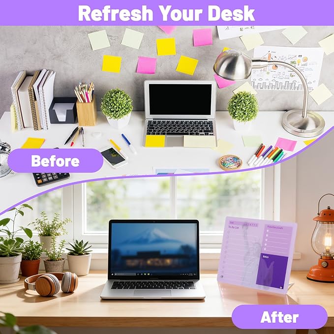 LeMotech Desktop Acrylic Dry Erase Board, 12x10 inches to-Do List Planner, Tabletop Whiteboard with Stand Office Supplies Includes 2 Markers & 1 Eraser, Purple Statue of Liberty Pattern, 2 Pack