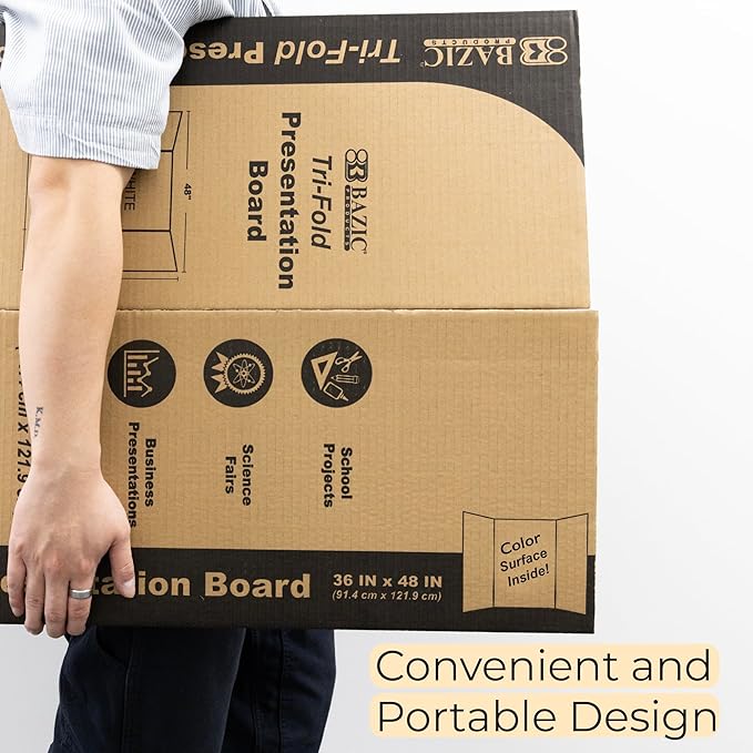BAZIC Products Trifold Poster Board – Assorted Color Corrugated Cardboard Display Board for School Projects, Science Fairs, Photos, Charts, and Classroom Presentations, 36" X 48", 24-Pack