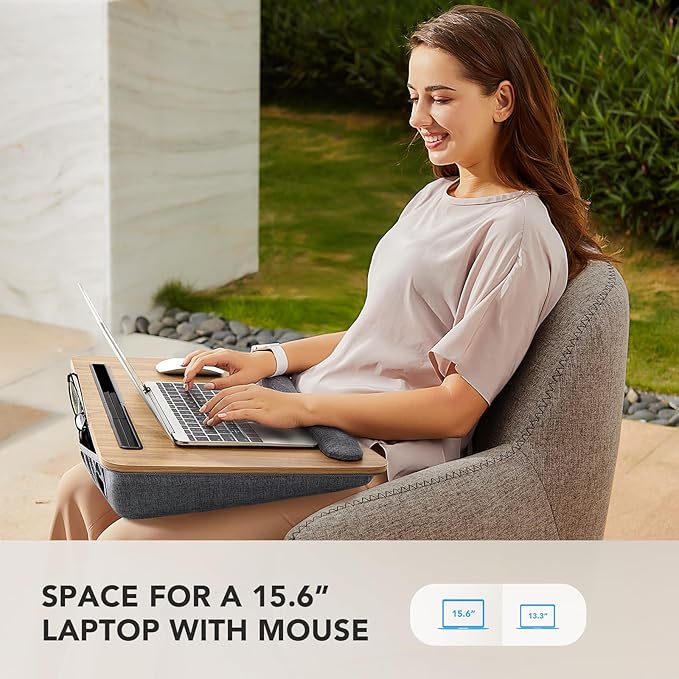 HUANUO Laptop Lap Desk - Portable Lap Desk with Pillow Cushion, Fits up to 17 inch Laptop, with Anti-Slip Strip & Storage Function for Home Office Students Use as Computer Laptop Stand, Book Tablet