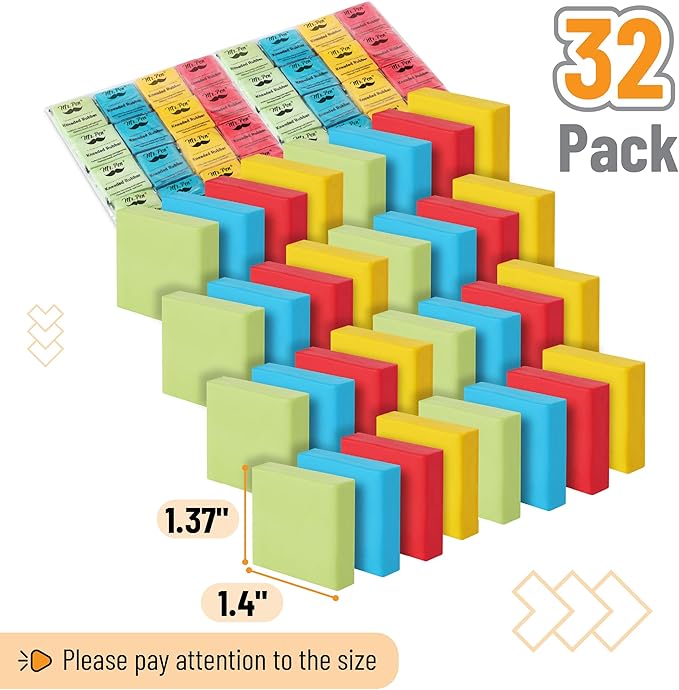Mr. Pen- Kneaded Erasers, 1.4"x1.37", 32 Pack, Colorful, Soft Moldable Art Erasers for Charcoal, Graphite & Pastel Drawing, Precision Highlighting, Smudge Control, Easy Shaping for Artists & Students