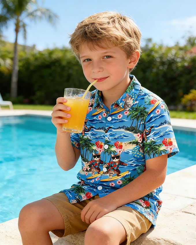 Enlifety 2-10T Kids Hawaiian Shirt Boys Short Sleeve Button Down Shirts Hawaii Summer Casual Blouse