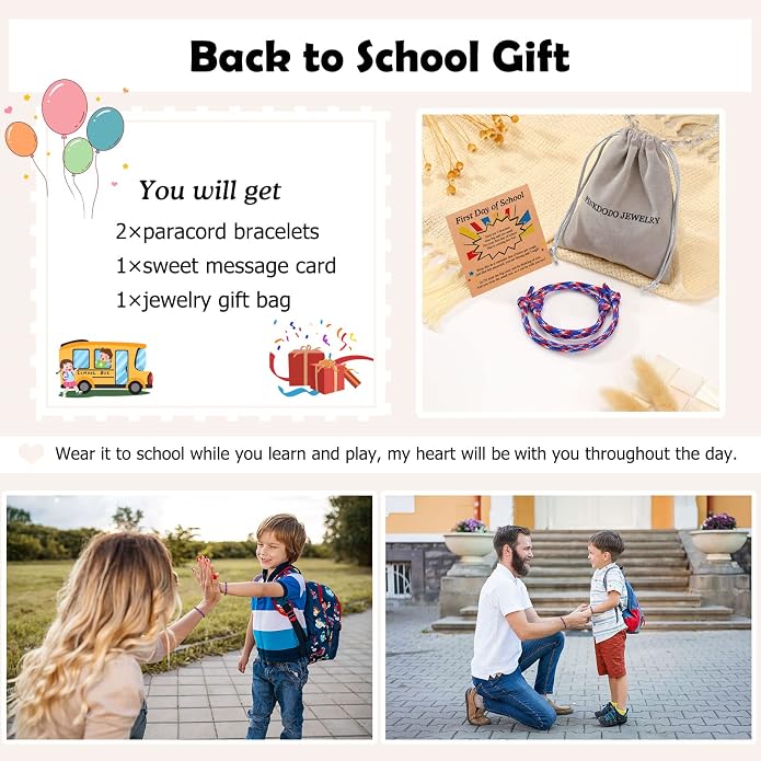 PINKDODO First Day of School Bracelet Back to School Gifts Mommy and Me Bracelets Mother Son Bracelet