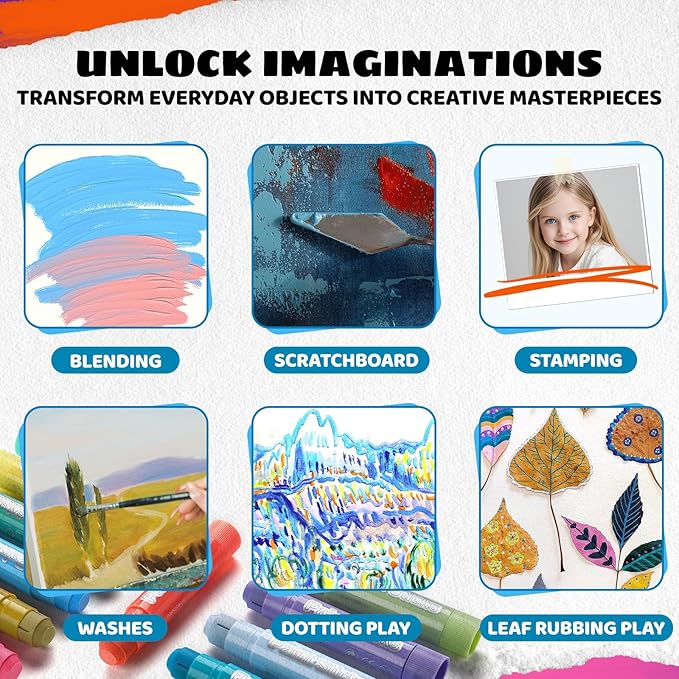 12 Pastel Colors Tempera Paint Sticks - Washable & Quick-Drying Art Supplies for Kids, Non-Toxic Mess-Free Crafting on Paper, Wood & Glass