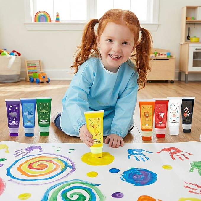 Washable Finger Paint with a Sponge Head, 8 Colors (1.69fl oz/Tube) Non-Toxic, Toddler Painting Set for Kids Boys Girls Gifts, Hand-Painted DIY, Ages 1-3 4 5 6+