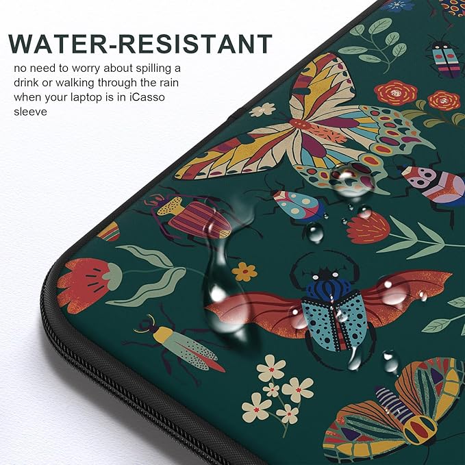 iCasso Laptop sleeve 13 inch for MacBook Air 13-13.6 inch,Retro Laptop case for Macbook Pro 13 inch, Slim Protective Travel Carrying Case for MacBook Pro 14 inch, Chromebook, HP, Dell, Green Butterfly
