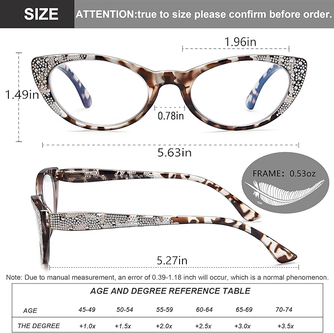 EYEURL 3-Pack Cat Eye Reading Glasses for Women Blue Light Glasses Fashion Computer Readers with Spring Hinge Anti-Glare Readers for Women 1.0