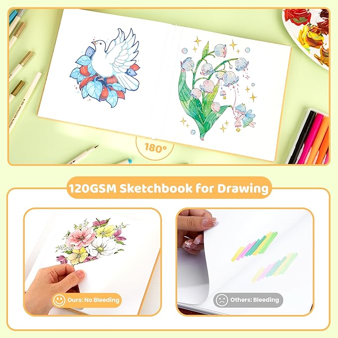 FLYING EAGLE Sketch Book for Kids 10"X 10" Large Hardcover Sketchbook for Drawing 120GSM Thick Paper, Square Art Drawing Paper 120 Pages Sketch Pad for Boys Girls Teens,Gift Boxed, Yellow